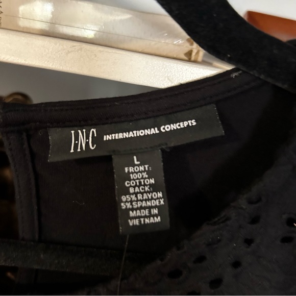 INC International Concepts Women's Large Black Eyelit Long Sleeve Shirt NWT - Picture 4 of 5